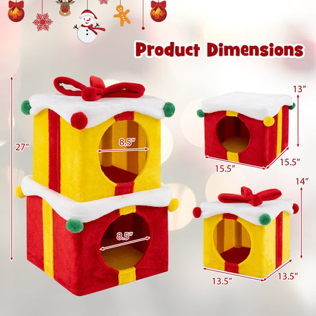Casa para gato con forma de caja de regalo de Navidad, con lazo, multicolor, 2 unidades
