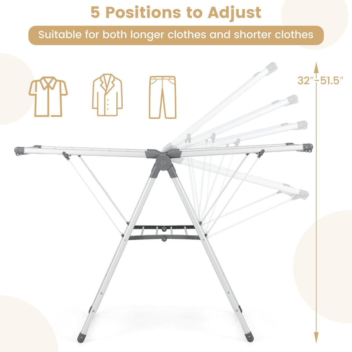 Tendedero plegable de 2 capas con altura ajustable en 5 niveles