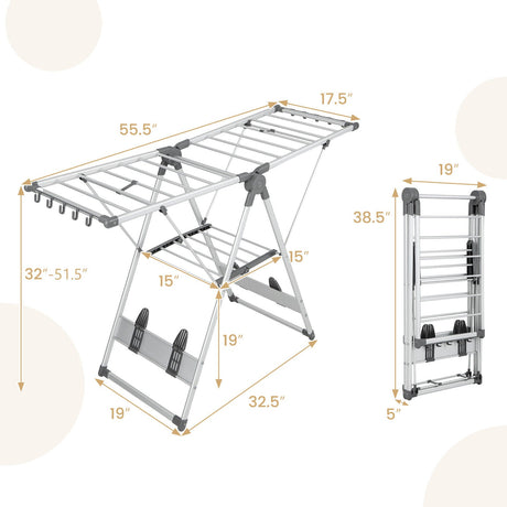 Tendedero plegable de 2 capas con altura ajustable en 5 niveles