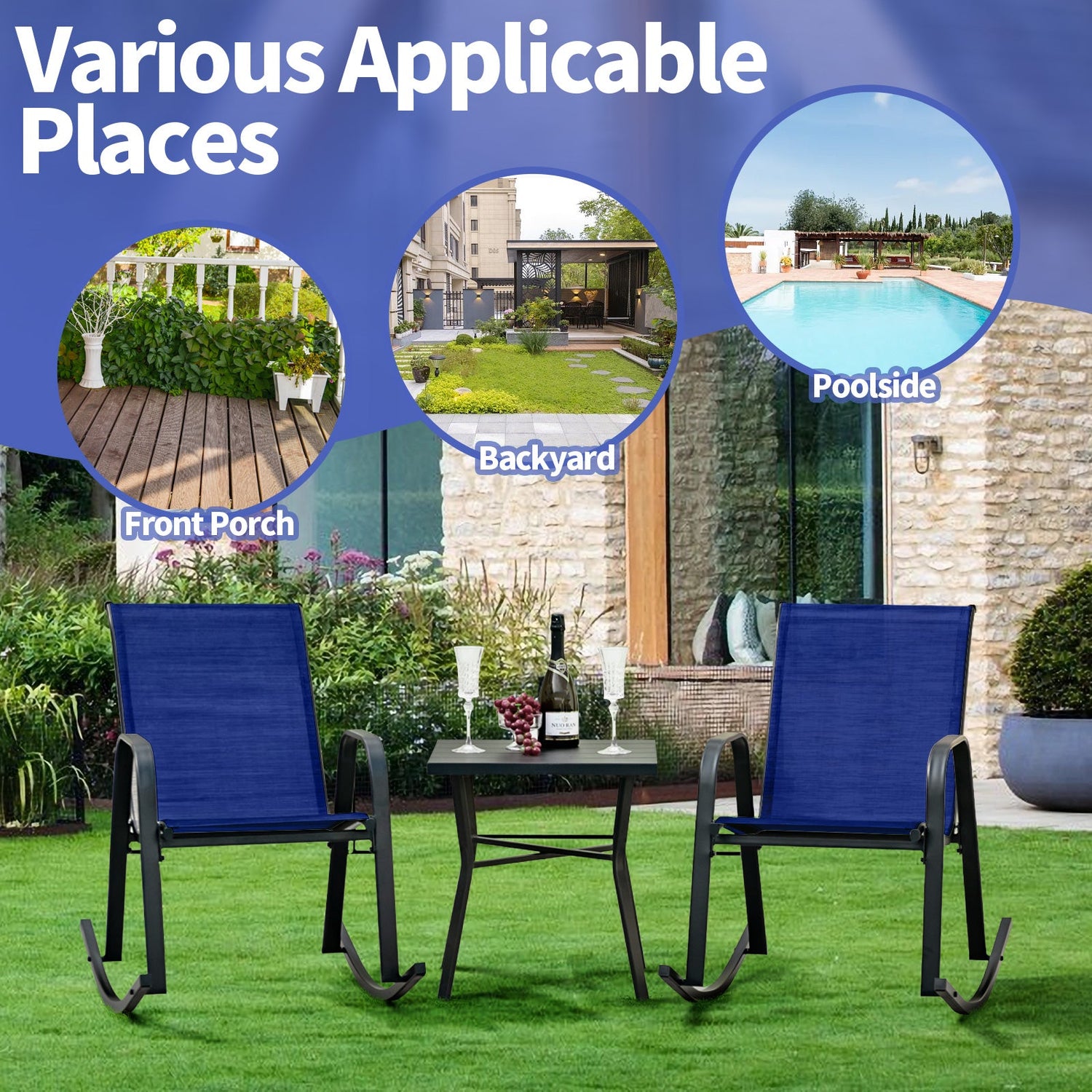 Set of 2 Metal Patio Rocking Chair with Breathable Seat Fabric