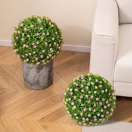 2 bolas de topiary de plantas artificiales de 17.5 pulgadas, bolas decorativas de imitación con flores rosadas