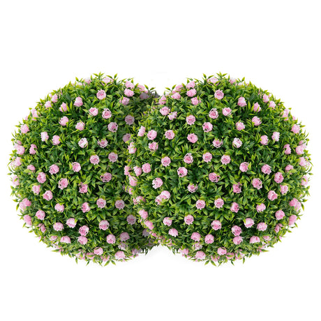 2 bolas de topiary de plantas artificiales de 17.5 pulgadas, bolas decorativas de imitación con flores rosadas