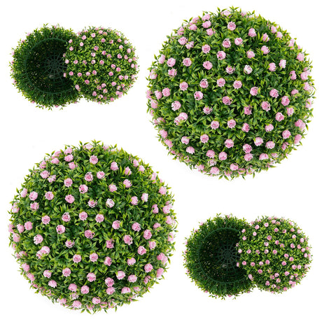 2 bolas de topiary de plantas artificiales de 17.5 pulgadas, bolas decorativas de imitación con flores rosadas