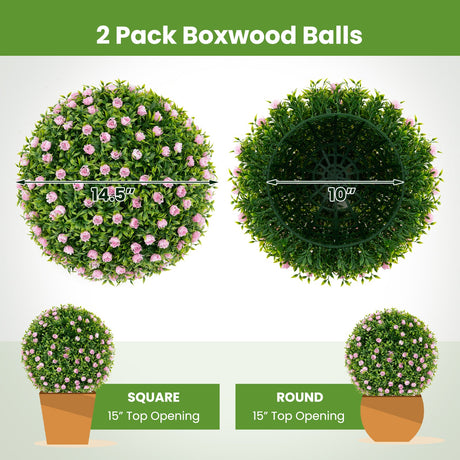 2 bolas de topiary de plantas artificiales de 17.5 pulgadas, bolas decorativas de imitación con flores rosadas