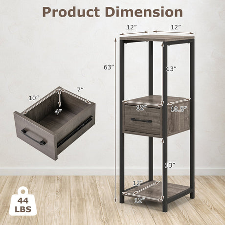 Paquete de 2 soportes de metal altos de 3 niveles para plantas con cajón y estante de exhibición - Gris