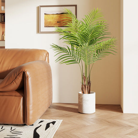 Paquete de 2 palmeras artificiales de 1.28 metros de altura, grandes árboles falsos en maceta - Verde