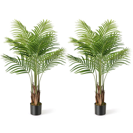 Paquete de 2 palmeras artificiales de 1.28 metros de altura, grandes árboles falsos en maceta - Verde