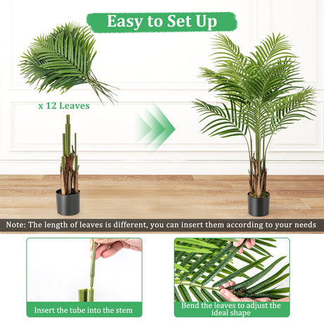 Paquete de 2 palmeras artificiales de 1.28 metros de altura, grandes árboles falsos en maceta - Verde