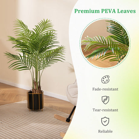 Paquete de 2 palmeras artificiales de 1.28 metros de altura, grandes árboles falsos en maceta - Verde