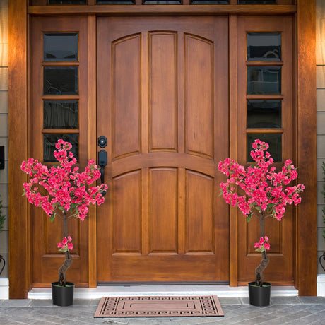 Paquete de 2 árboles artificiales de flor de ciruelo de 41 pulgadas, planta floral falsa con 92 flores - Rojo