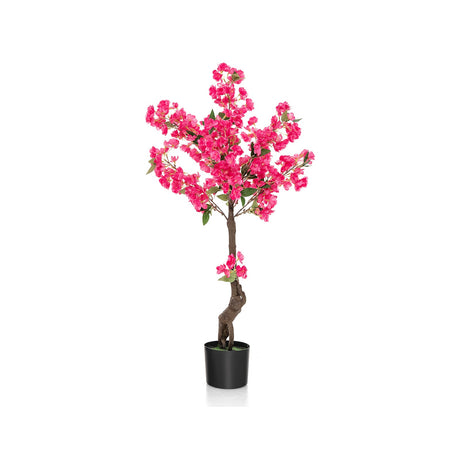 Paquete de 2 árboles artificiales de flor de ciruelo de 41 pulgadas, planta floral falsa con 92 flores - Rojo