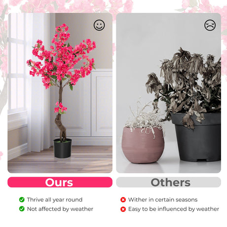 Paquete de 2 árboles artificiales de flor de ciruelo de 41 pulgadas, planta floral falsa con 92 flores - Rojo