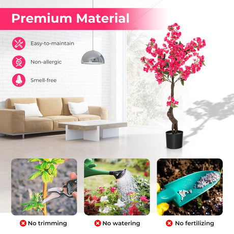 Paquete de 2 árboles artificiales de flor de ciruelo de 41 pulgadas, planta floral falsa con 92 flores - Rojo