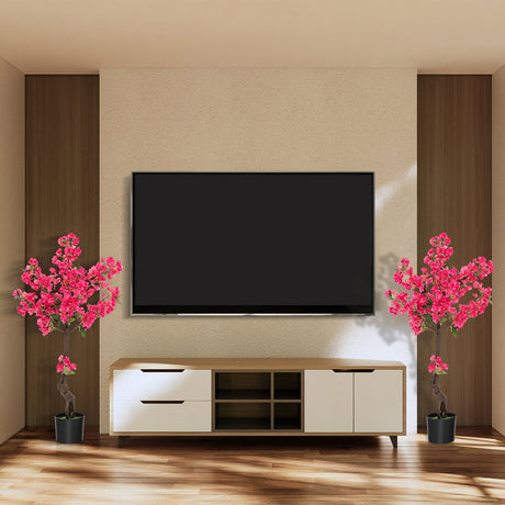 Paquete de 2 árboles artificiales de flor de ciruelo de 41 pulgadas, planta floral falsa con 92 flores - Rojo