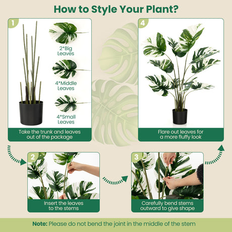 2 unidades de plantas artificiales Monstera Deliciosa de 1,2 metros para casa u oficina