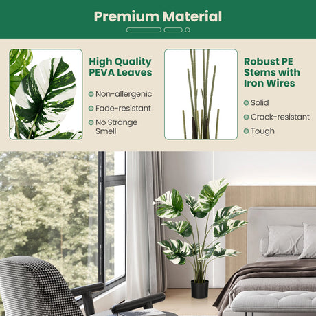 2 unidades de plantas artificiales Monstera Deliciosa de 1,2 metros para casa u oficina