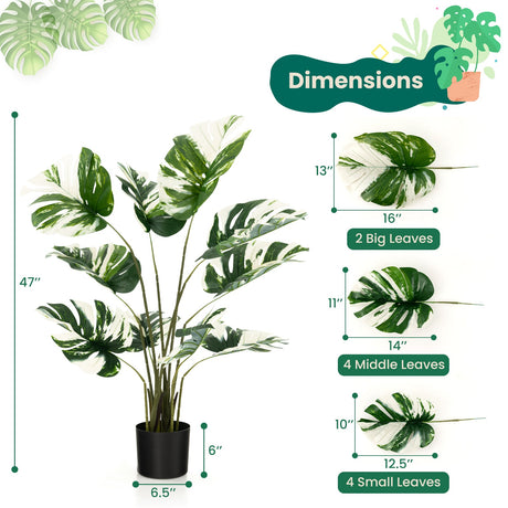 2 unidades de plantas artificiales Monstera Deliciosa de 1,2 metros para casa u oficina