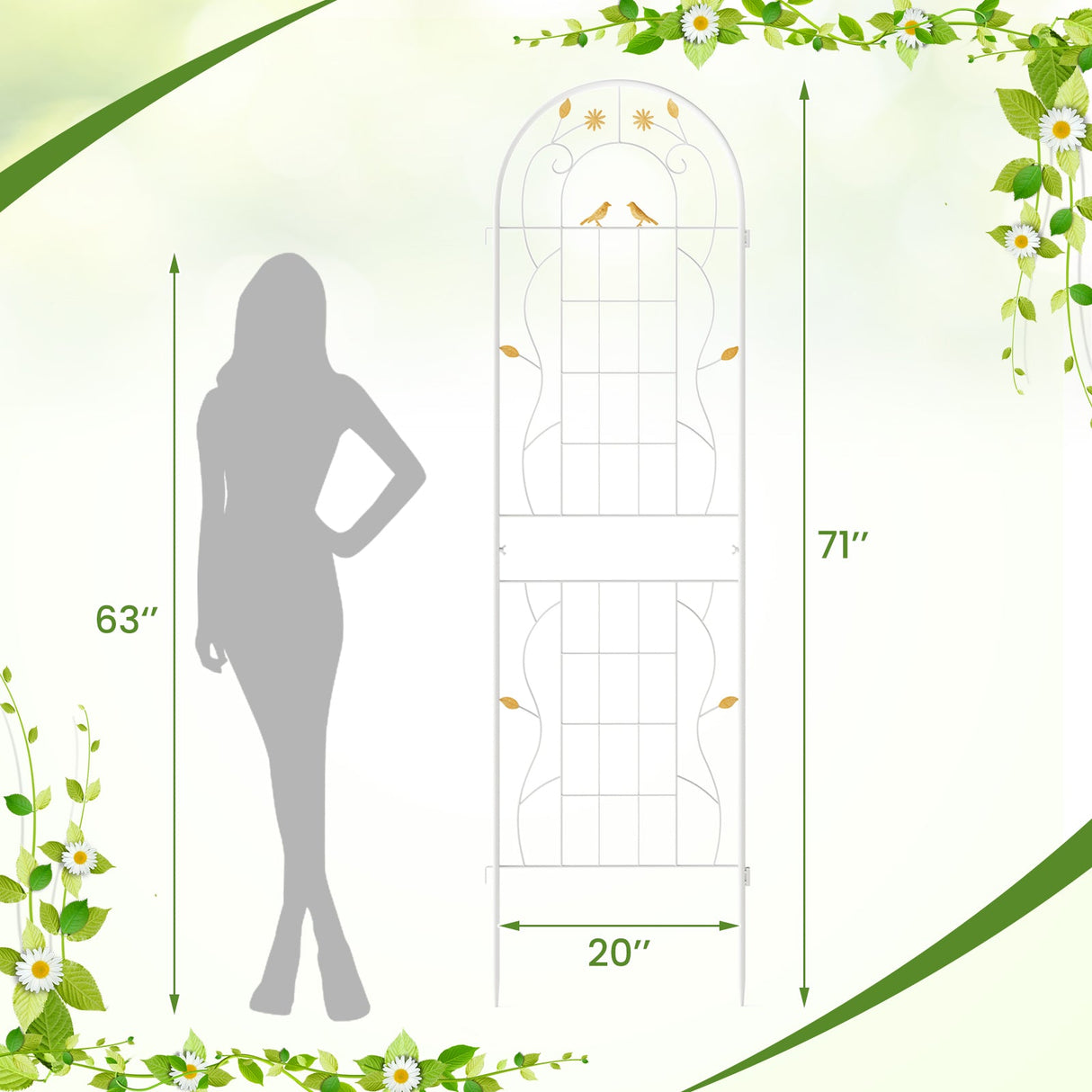 Paquete de 2 celosías de metal de 71 x 20 pulgadas, soportes inoxidables para plantas trepadoras para jardín