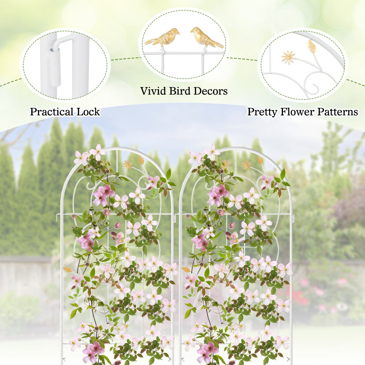 Paquete de 2 celosías de metal de 71 x 20 pulgadas, soportes inoxidables para plantas trepadoras para jardín