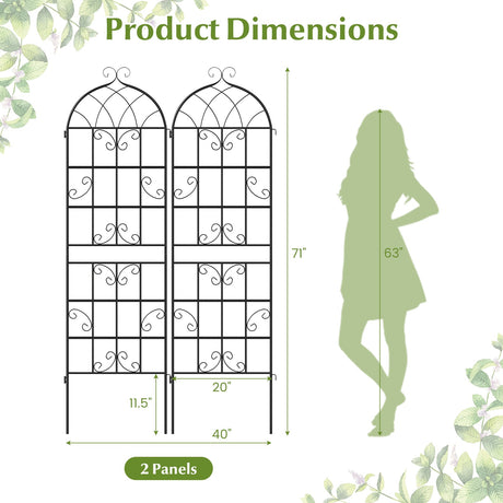 Paquete de 2 celosías metálicas para jardín de 180 x 50 cm para plantas trepadoras de exterior