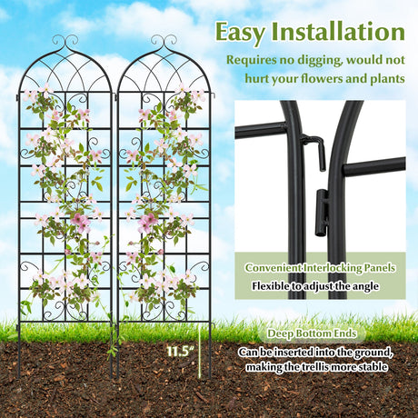 Paquete de 2 celosías metálicas para jardín de 180 x 50 cm para plantas trepadoras de exterior