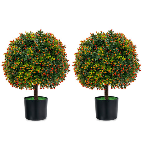 Árbol topiario de boj artificial de 2 unidades con frutos naranjas