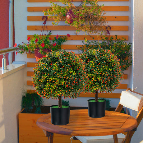 Árbol topiario de boj artificial de 2 unidades con frutos naranjas