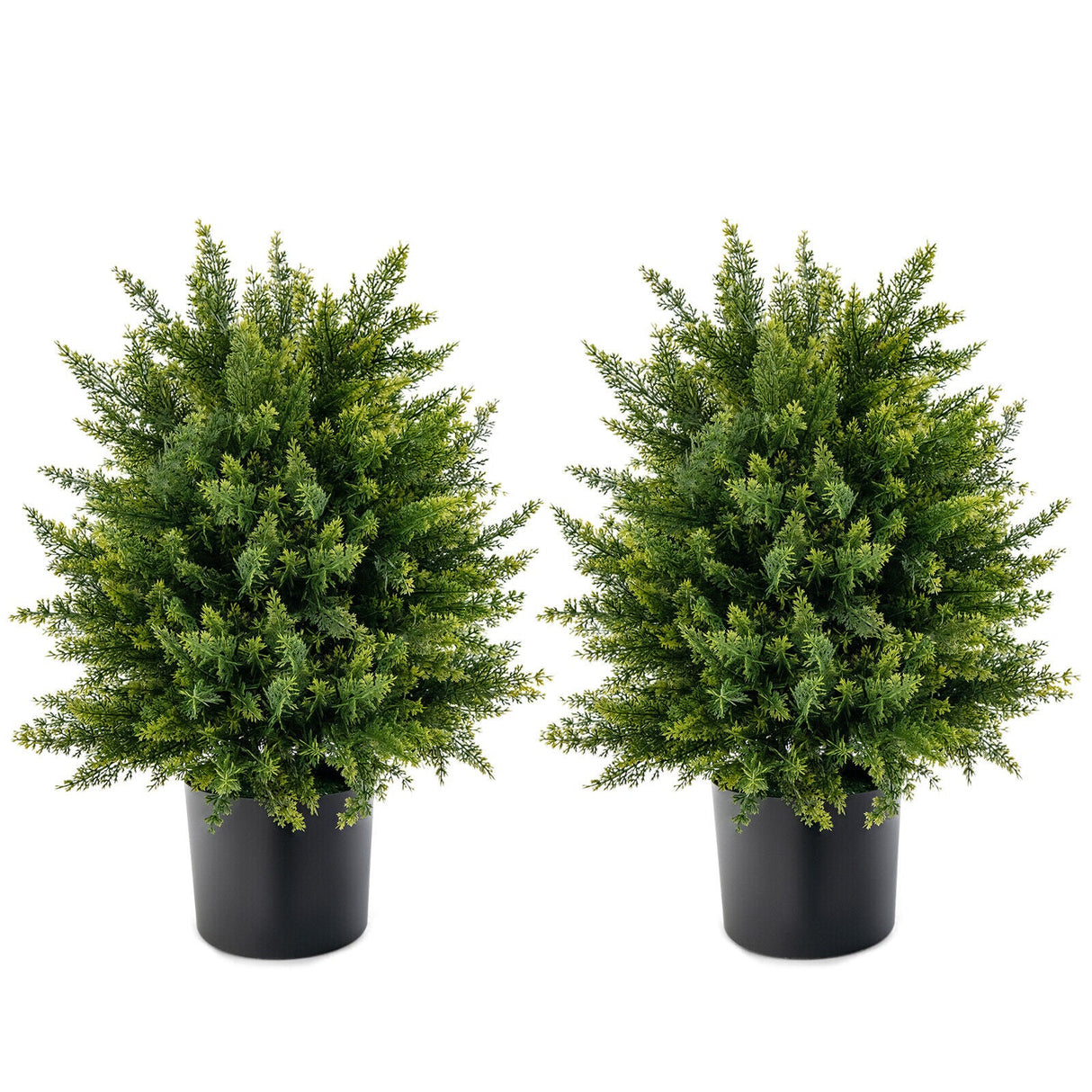 Paquete de 2 árboles de topiario artificiales de cedro con maceta de cemento