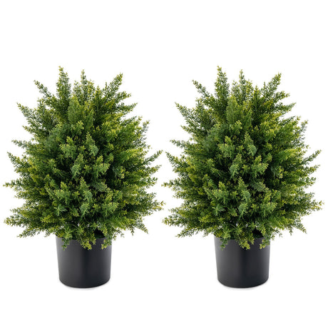 Paquete de 2 árboles de topiario artificiales de cedro con maceta de cemento