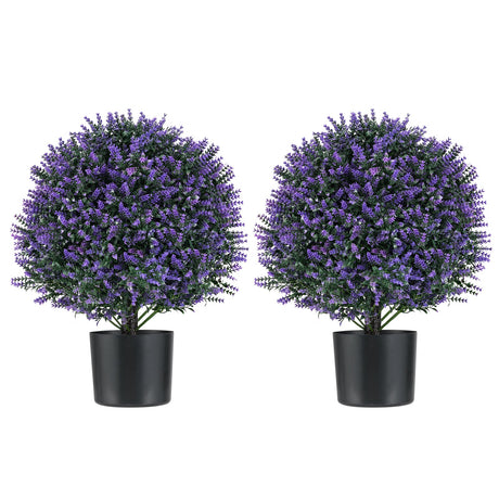Paquete de 2 árboles de topiario de lavanda artificial, arbustos falsos con flores, morado