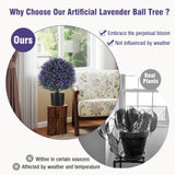 2 Pack Artificial Lavender Topiary Ball Tree Faux Shrub Bushes with Flowers-Purple