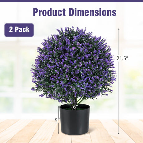 Paquete de 2 árboles de topiario de lavanda artificial, arbustos falsos con flores, morado