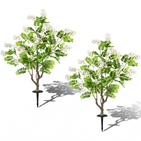 Paquete de 2 árboles de acacia artificiales de 39 pulgadas, arbustos falsos perennes con estacas para el suelo