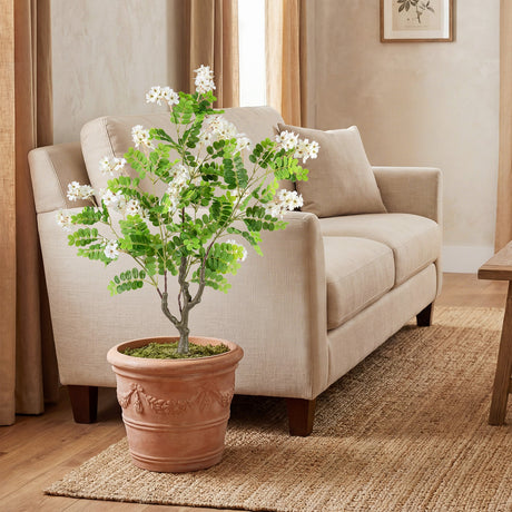 Paquete de 2 árboles de acacia artificiales de 39 pulgadas, arbustos falsos perennes con estacas para el suelo