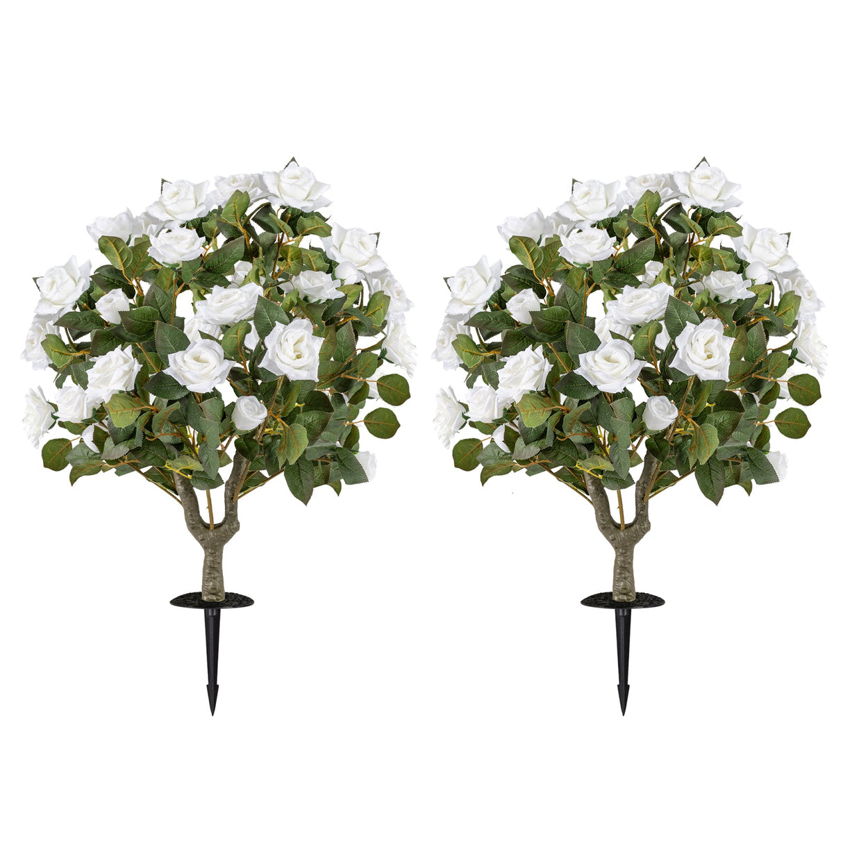 Paquete de 2 árboles de rosas artificiales con espinas y 18 flores blancas - blanco