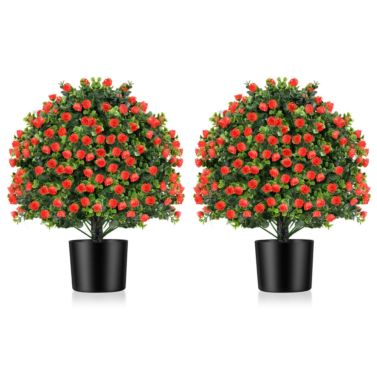 Paquete de 2 árboles de topiario de rosas artificiales, arbustos falsos con flores, rojos