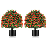 Paquete de 2 árboles de topiario de rosas artificiales, arbustos falsos con flores, rojos