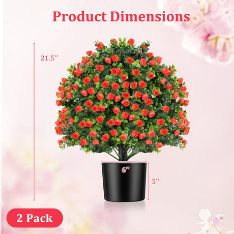 Paquete de 2 árboles de topiario de rosas artificiales, arbustos falsos con flores, rojos