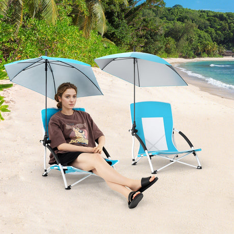 Sillas de playa con sombrilla para adultos (paquete de 2) con sombrilla ajustable