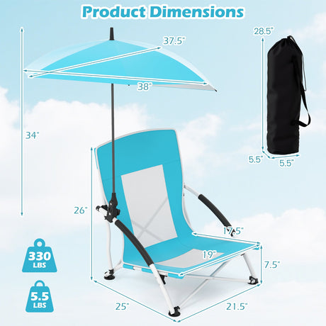 Sillas de playa con sombrilla para adultos (paquete de 2) con sombrilla ajustable