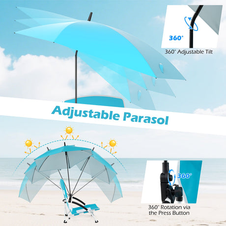 Sillas de playa con sombrilla para adultos (paquete de 2) con sombrilla ajustable