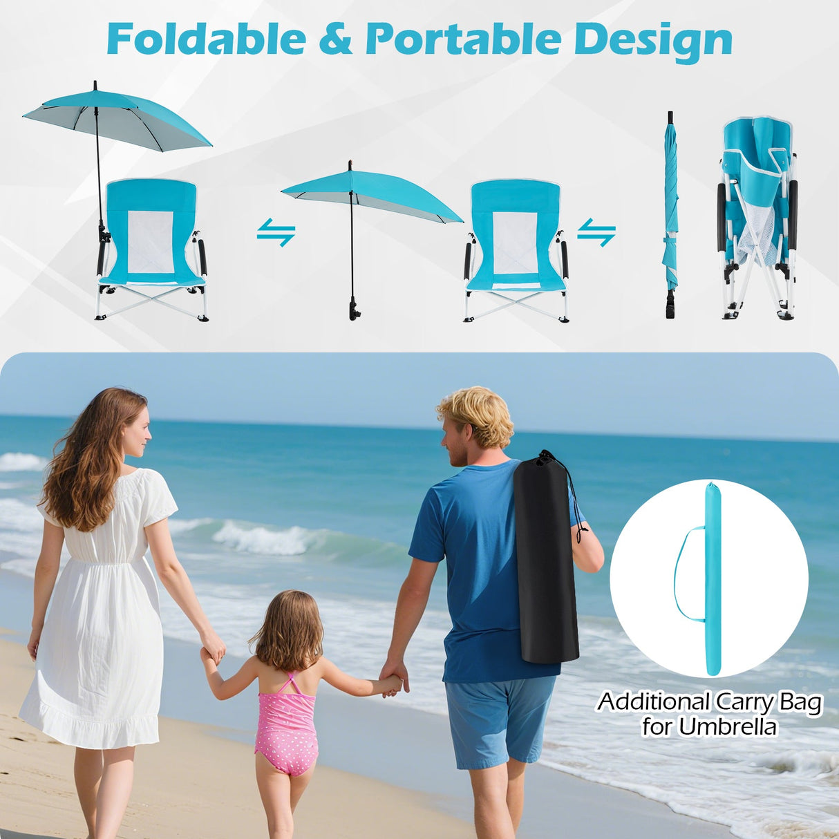Sillas de playa con sombrilla para adultos (paquete de 2) con sombrilla ajustable