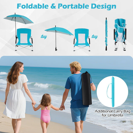 Sillas de playa con sombrilla para adultos (paquete de 2) con sombrilla ajustable