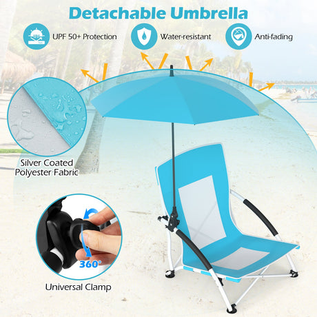 Sillas de playa con sombrilla para adultos (paquete de 2) con sombrilla ajustable