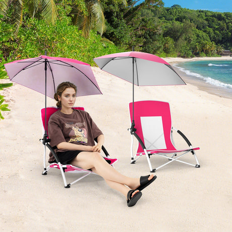 Sillas de playa con sombrilla para adultos (paquete de 2) con sombrilla ajustable