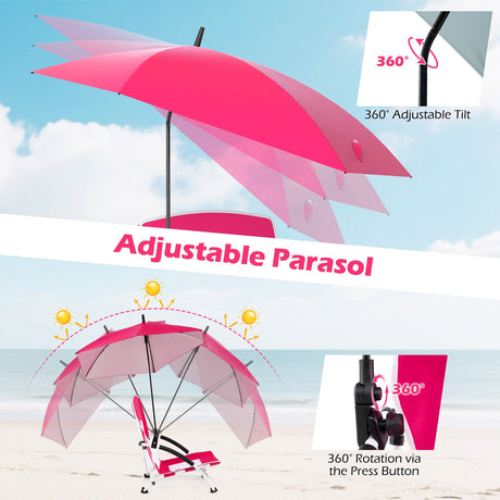 Sillas de playa con sombrilla para adultos (paquete de 2) con sombrilla ajustable