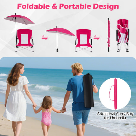 Sillas de playa con sombrilla para adultos (paquete de 2) con sombrilla ajustable