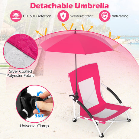 Sillas de playa con sombrilla para adultos (paquete de 2) con sombrilla ajustable