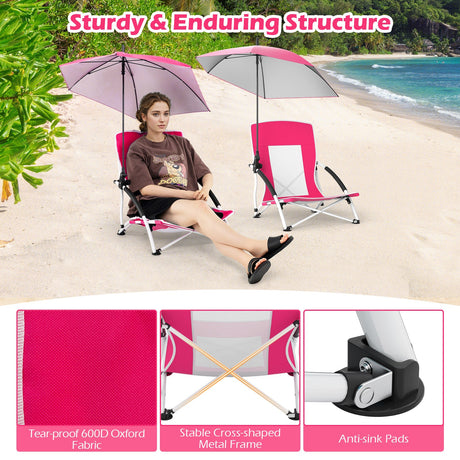 Sillas de playa con sombrilla para adultos (paquete de 2) con sombrilla ajustable