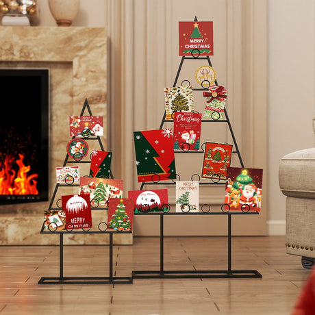 Paquete de 2 portafotos para árbol de Navidad con 36 clips redondos y soporte metálico para colgar - Negro